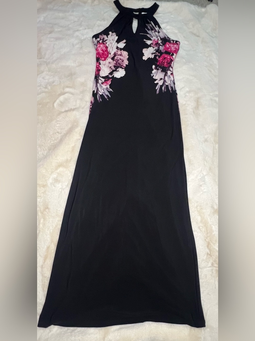 Cache Black Maxi Dress with Pink Floral Design